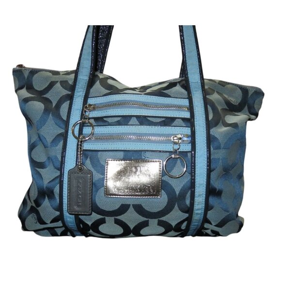 Coach 2010 Poppy Blue OP Art C Logo Signature Graffiti Glam Handbag - Picture 1 of 14